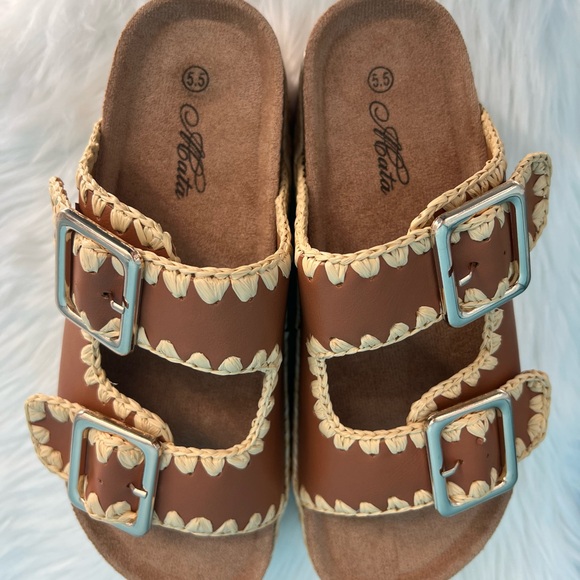 Brown and Cream Platform Shoes with Decorative Straps - Picture 9 of 10
